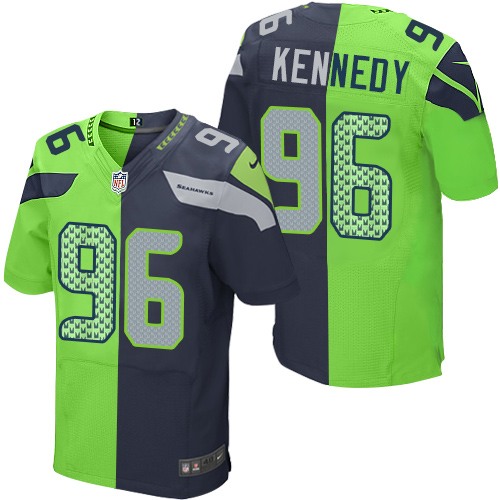 Men's Elite Cortez Kennedy Nike Jersey Navy/Green - #96 Split Fashion NFL Seattle Seahawks